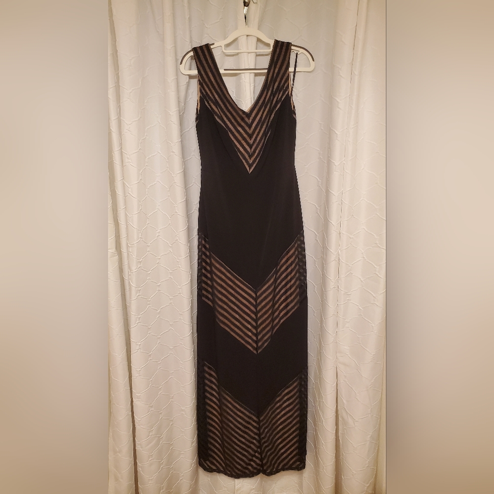 NWT Bravissimo Black Sheer Chevron Maxi Dress - 10 R/SC